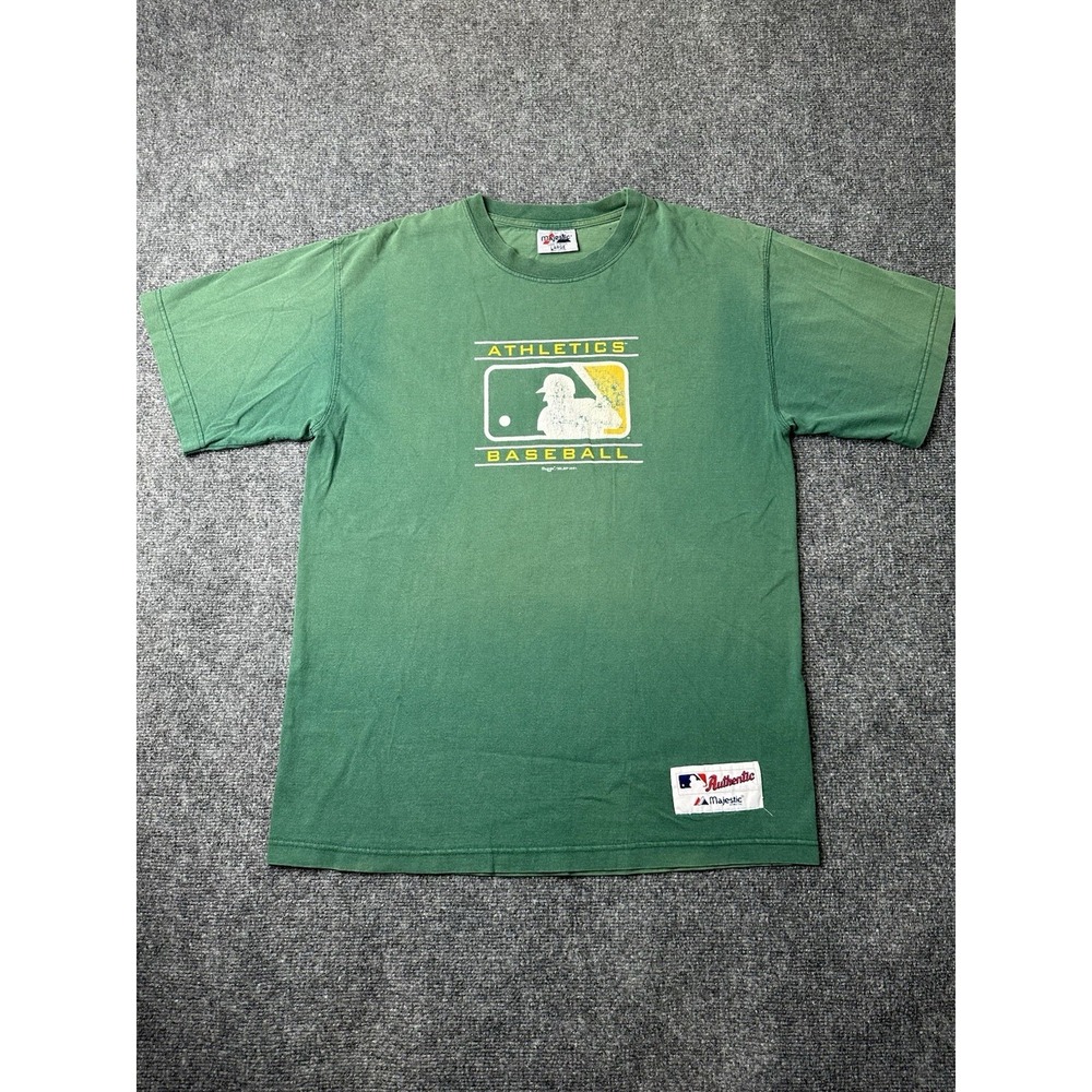 Mens Graphic Oakland Athletics MLB Majestic Green T Shirt 2001, Size L